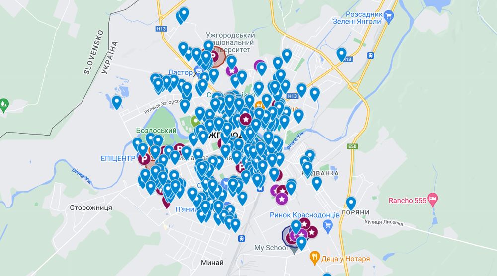 Карта укриттів міста Ужгород